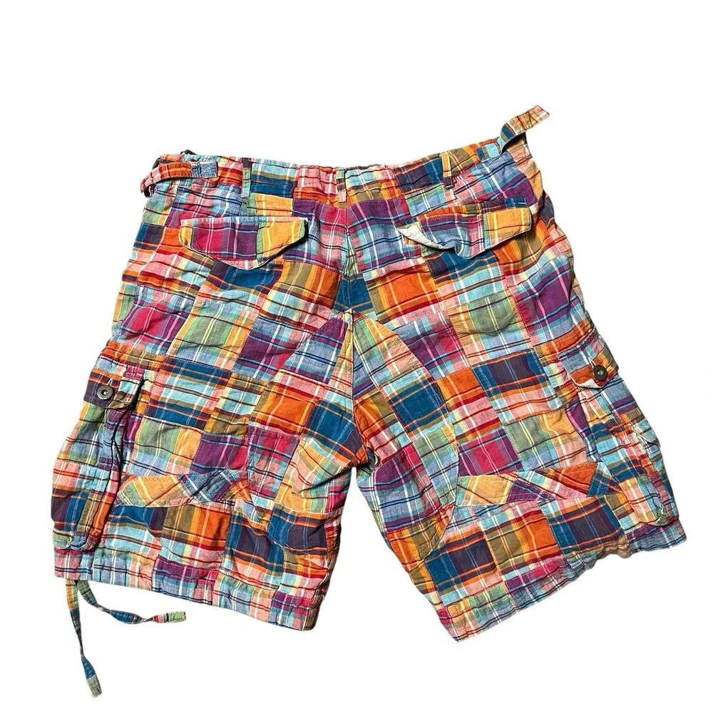Polo Ralph Lauren Madras Patchwork Cargo Shorts Mens 34 Plaid Y2K 9